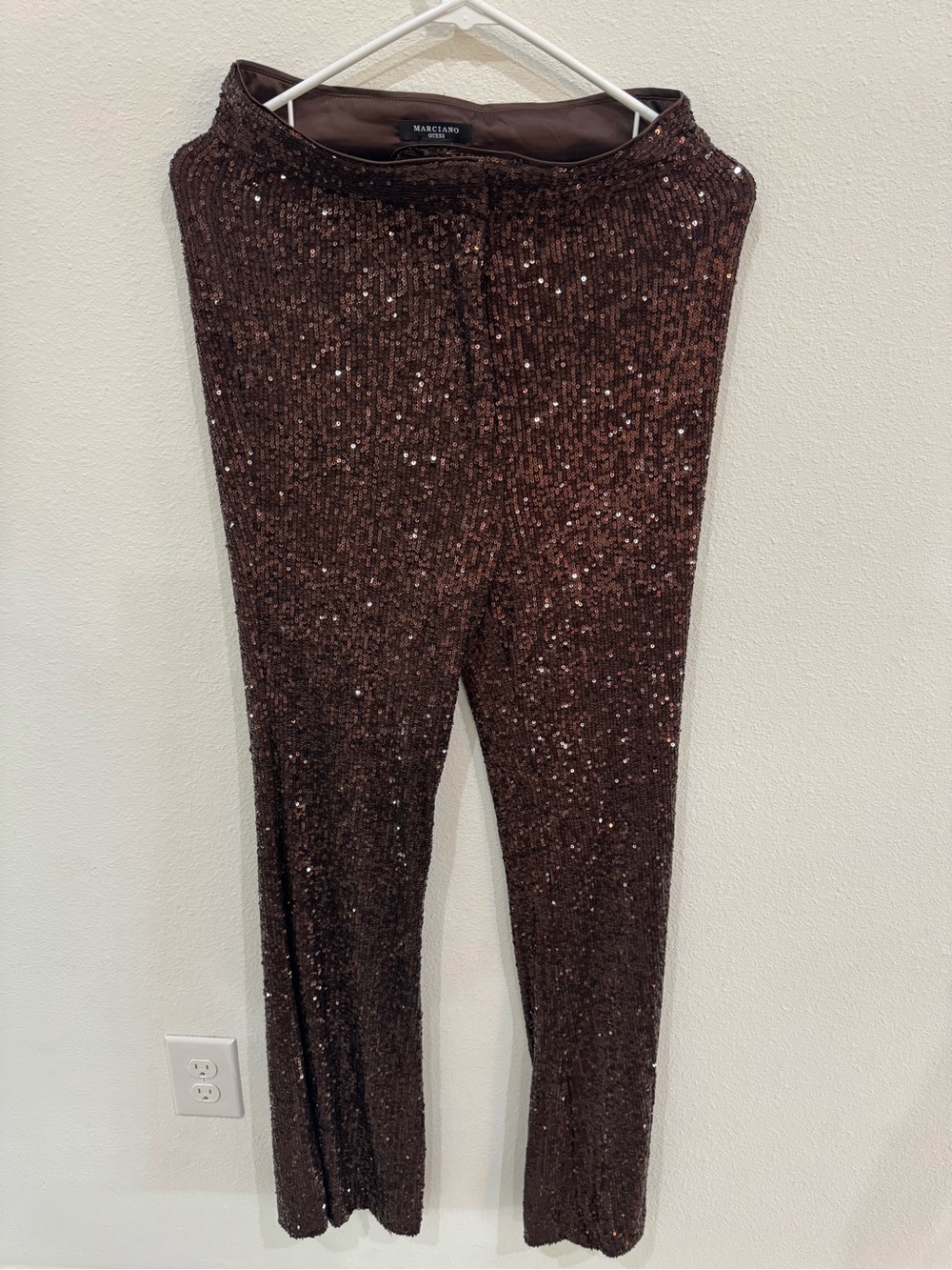 Marciano by GUESS Chocolate Brown Moonlight Sequin Pants Straight Leg